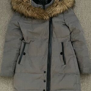 Noize Gray Puffer Jacket with Faux Fur Trim